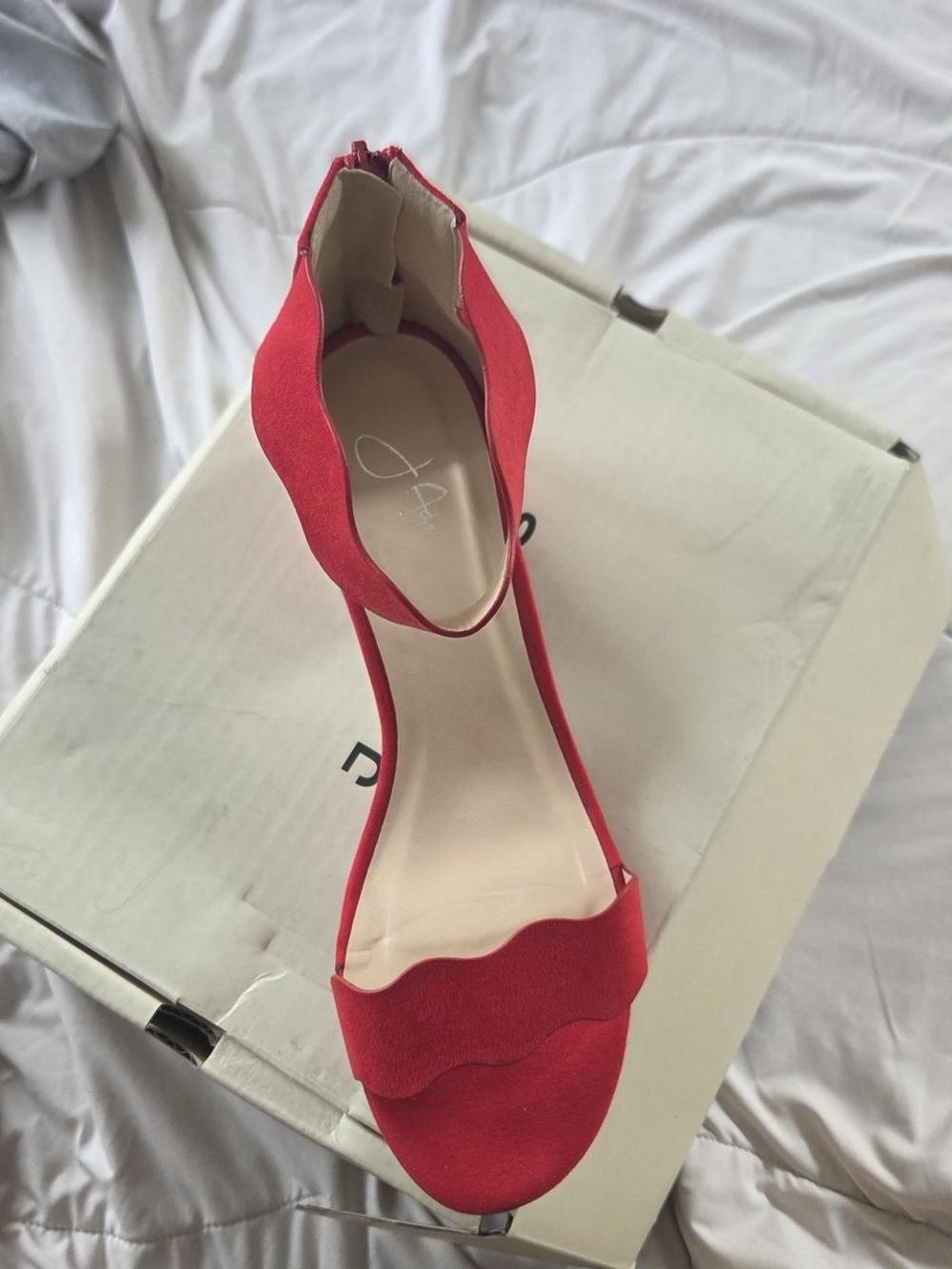 J ADAMS MIMI Red Suede Women's Ankle Strap Sandals - Elegant Open-Toe Heels